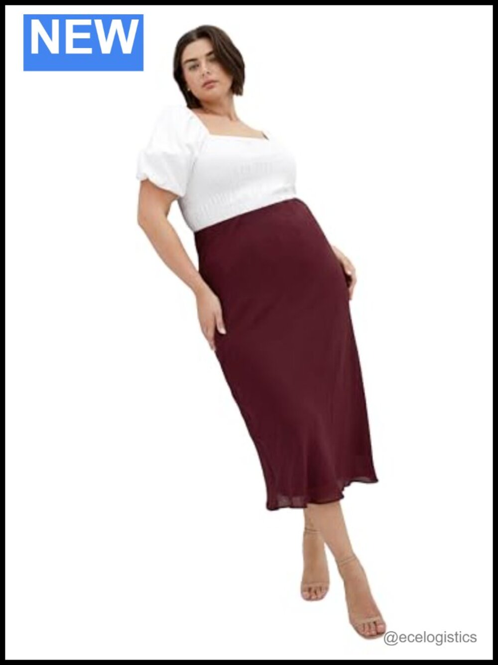 Plus Size Midi Skirt High Rise Elastic Waist Pull On Bodycon Lined
